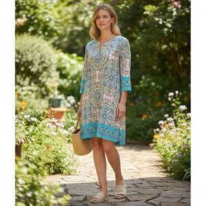 Coolibar Oceanside St Lucia Tunic Dress UPF 50+ Paisley L 01429